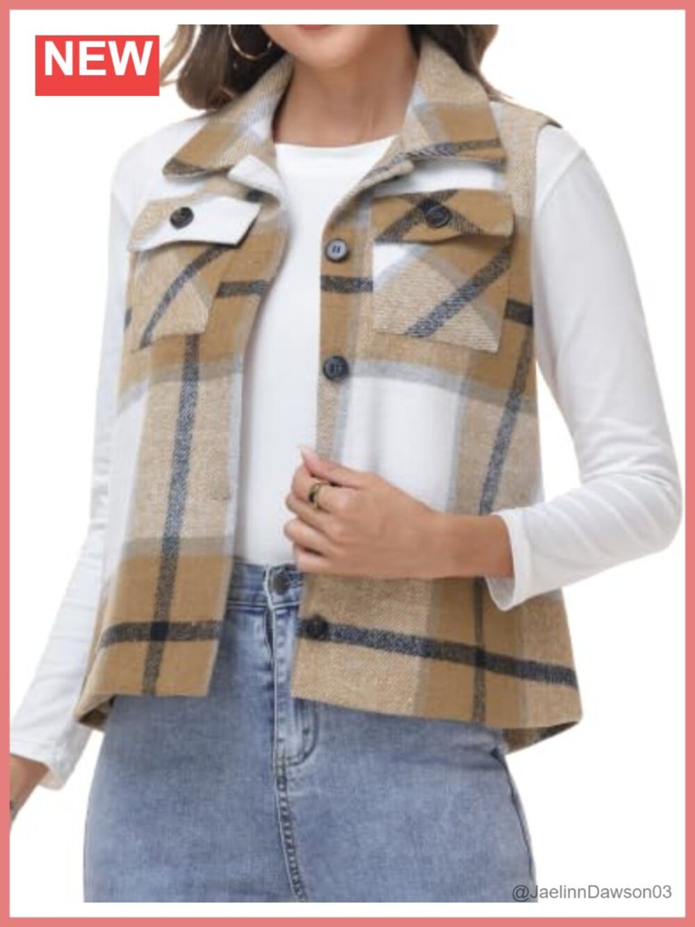 Women's Flannel Plaid Vest Sleeveless Jacket Button Front